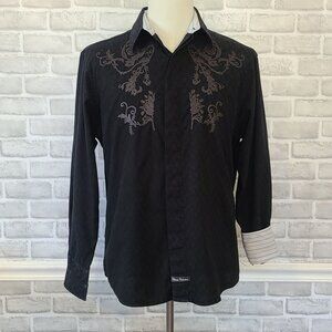English Laundry Classic Collection Men's Black Flip Cuff L/S Shirt Cotton Large